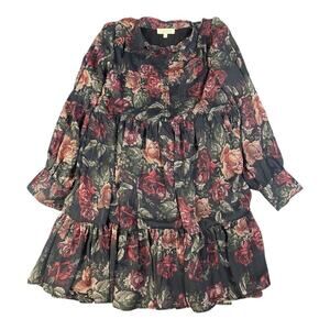 Farmers Market Women’s Floral Balloon Sleeve Ruffle Midi Dress Small